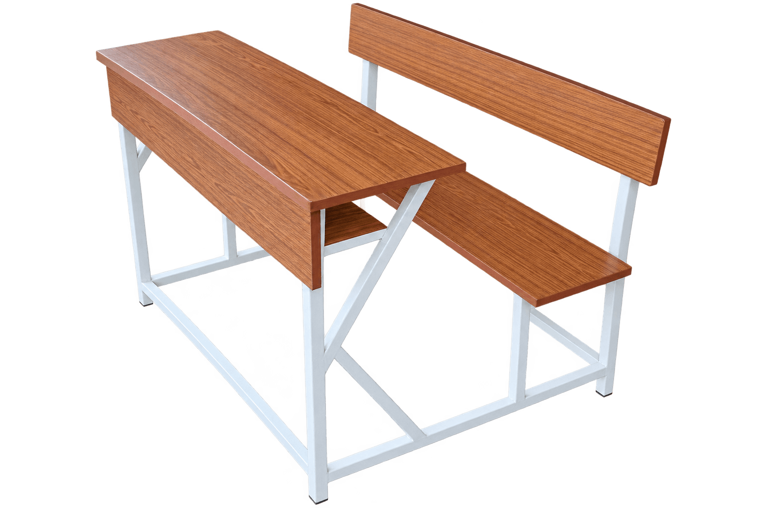 Modesty-Panel Two-Seater Dual Desk Bench